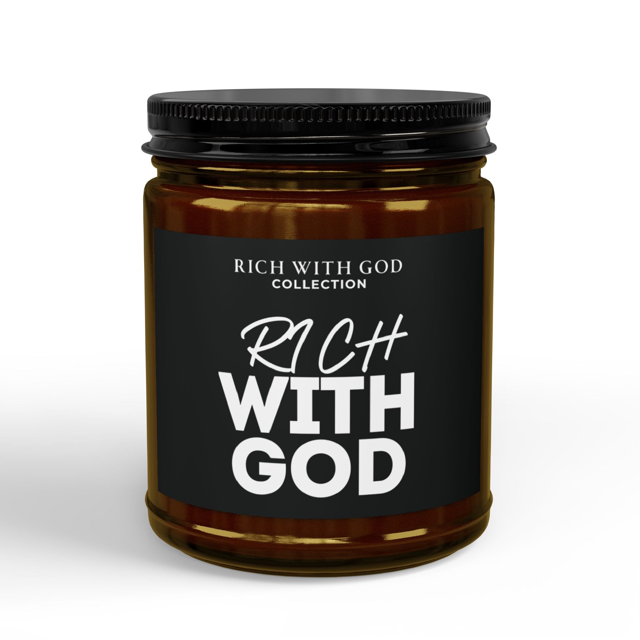 Rich With God Scented Soy Candles with Black Lid, (4 and 9oz)