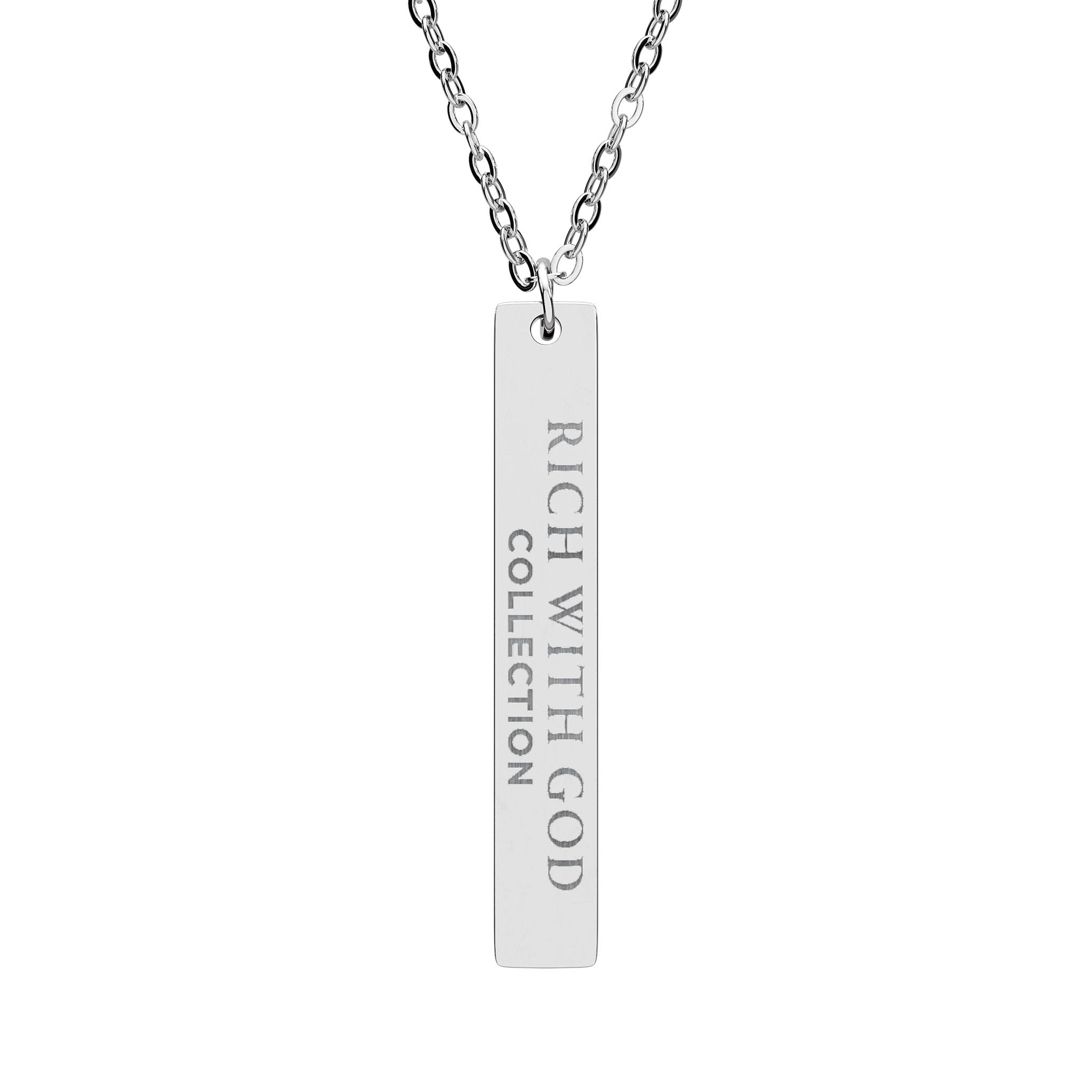 Rich With God Collection Vertical Bar Necklace (Engraving)