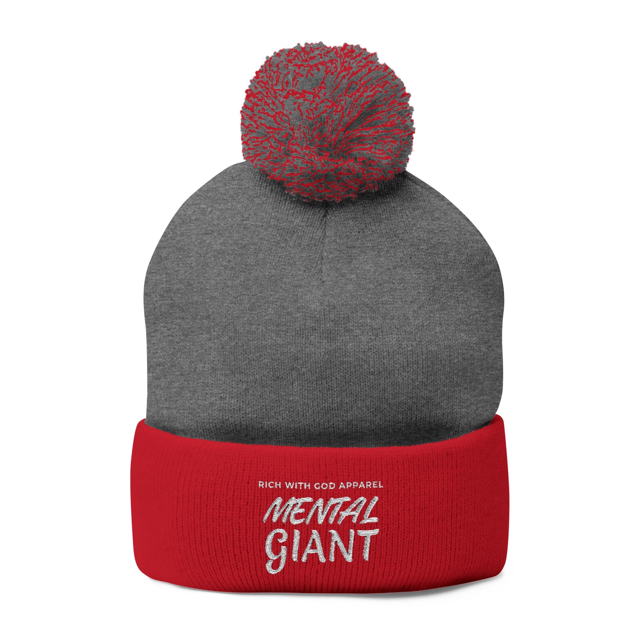 Mental Giant Embroidered Pom-Pom Beanie