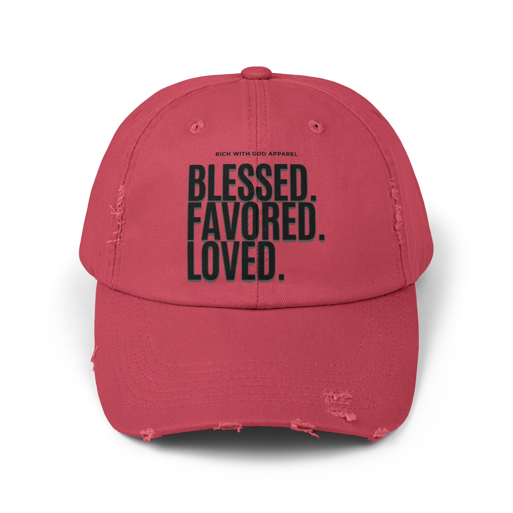 Blessed. Favored. Loved. Unisex Distressed Cap