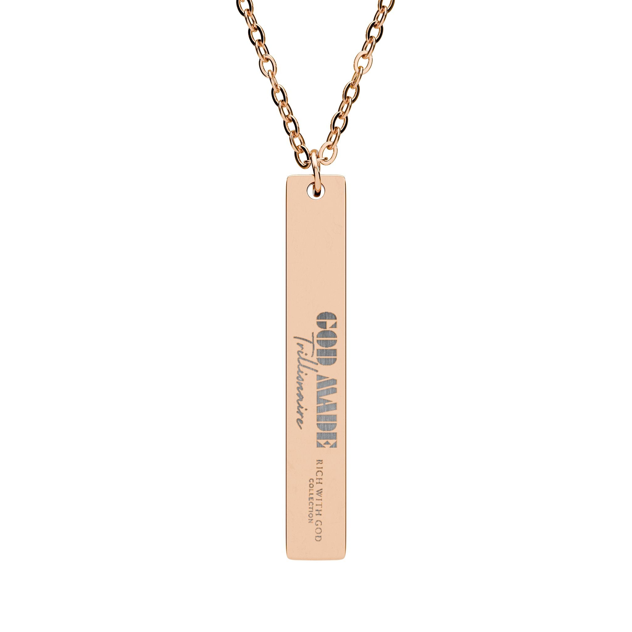 God Made Trillionaire Vertical Bar Necklace (Engraving)