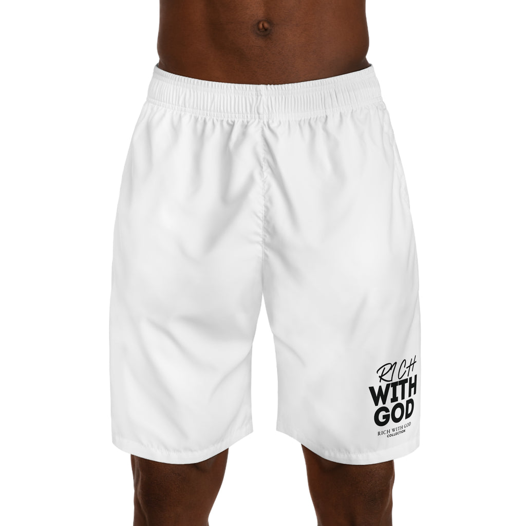 "Rich With God" Graphic Jogger Shorts (White)