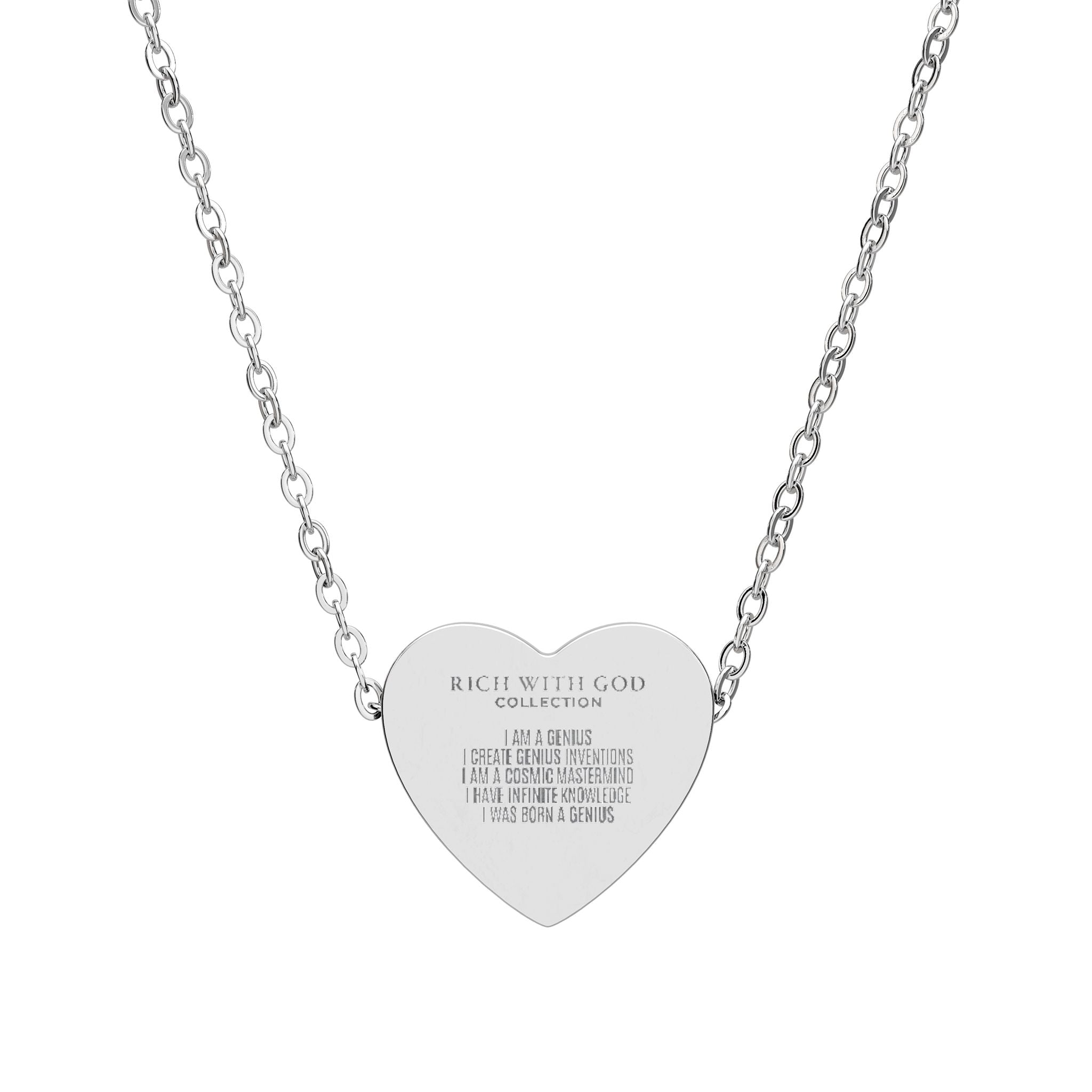 I Am A Genius Affirmations Heart Necklace (Engraving)