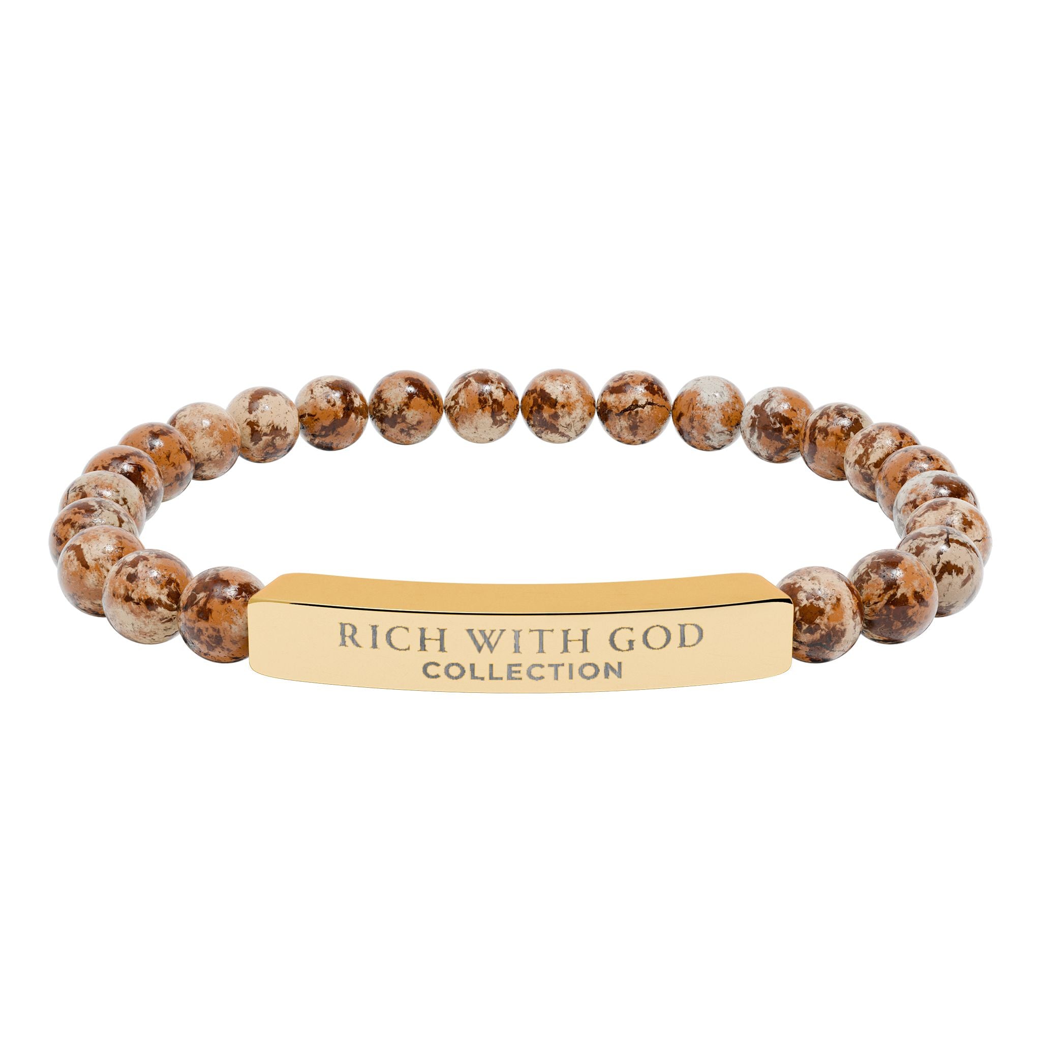 Rich With God Collection Natural Stone Stretch Bar Bracelet (Engraving)
