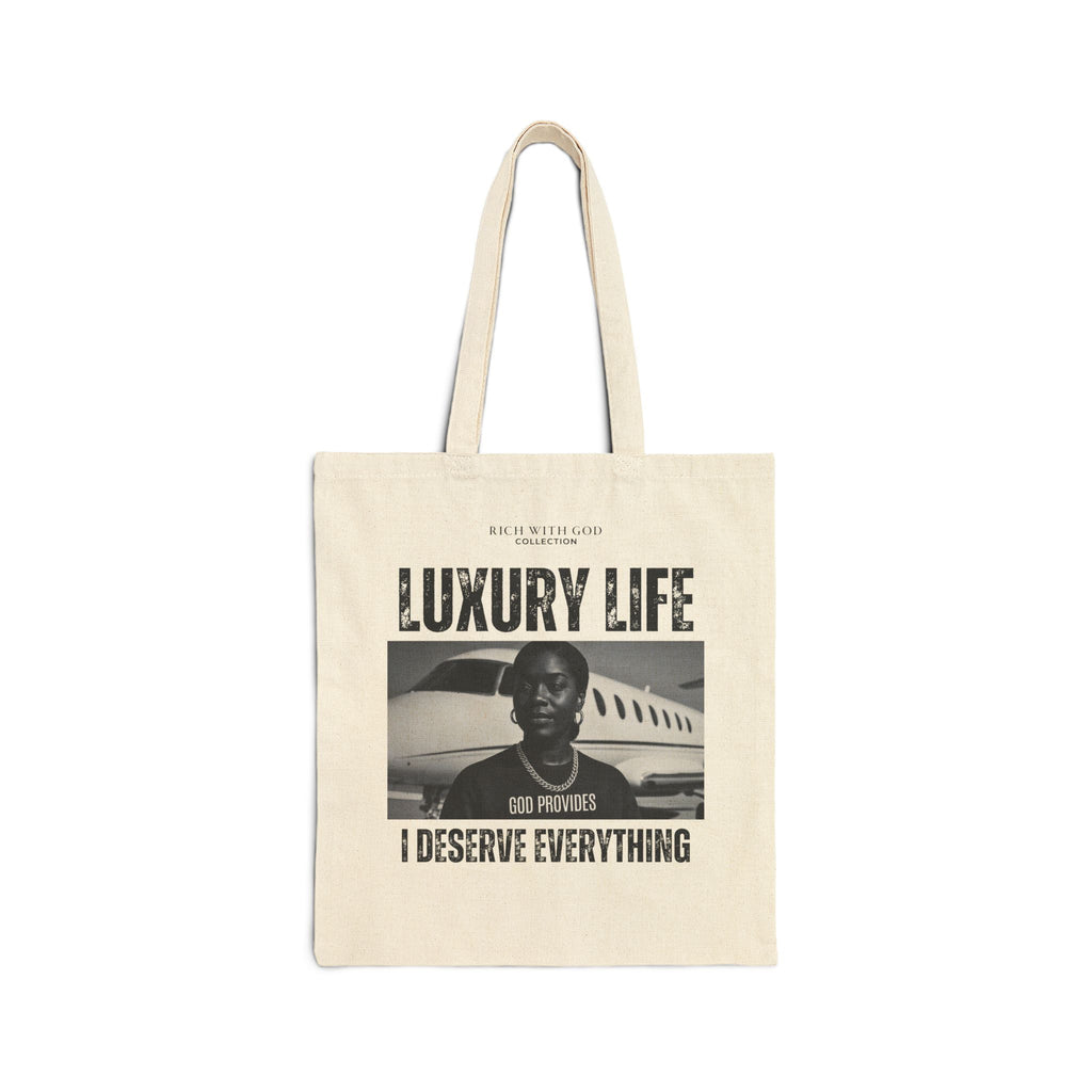 Luxury Life – I Deserve Everything Beige Cotton Canvas Tote Bag