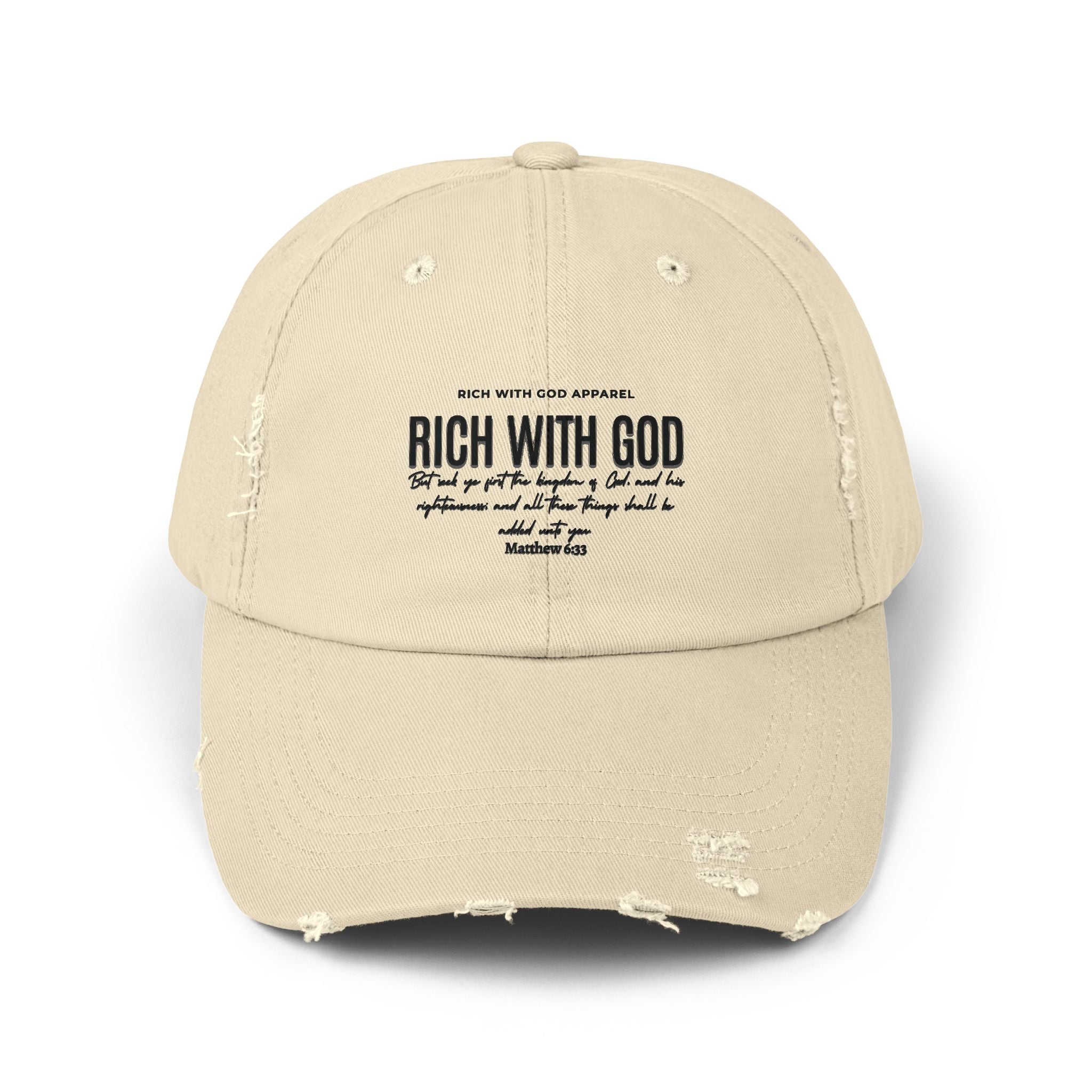 Rich With God Matthew 6:33 Unisex Distressed Cap