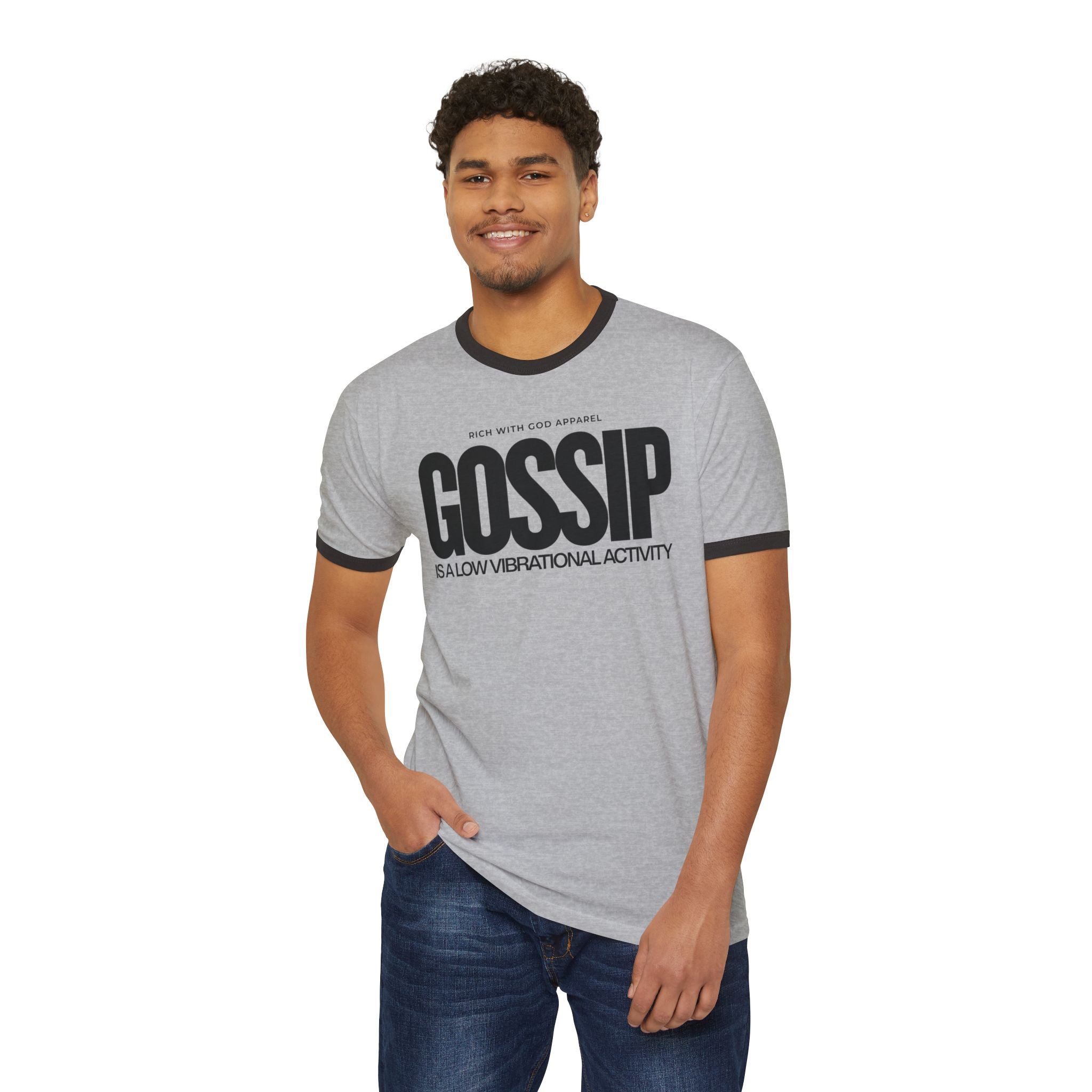 Gossip is a Low Vibrational Activity Unisex Cotton Ringer T-Shirt