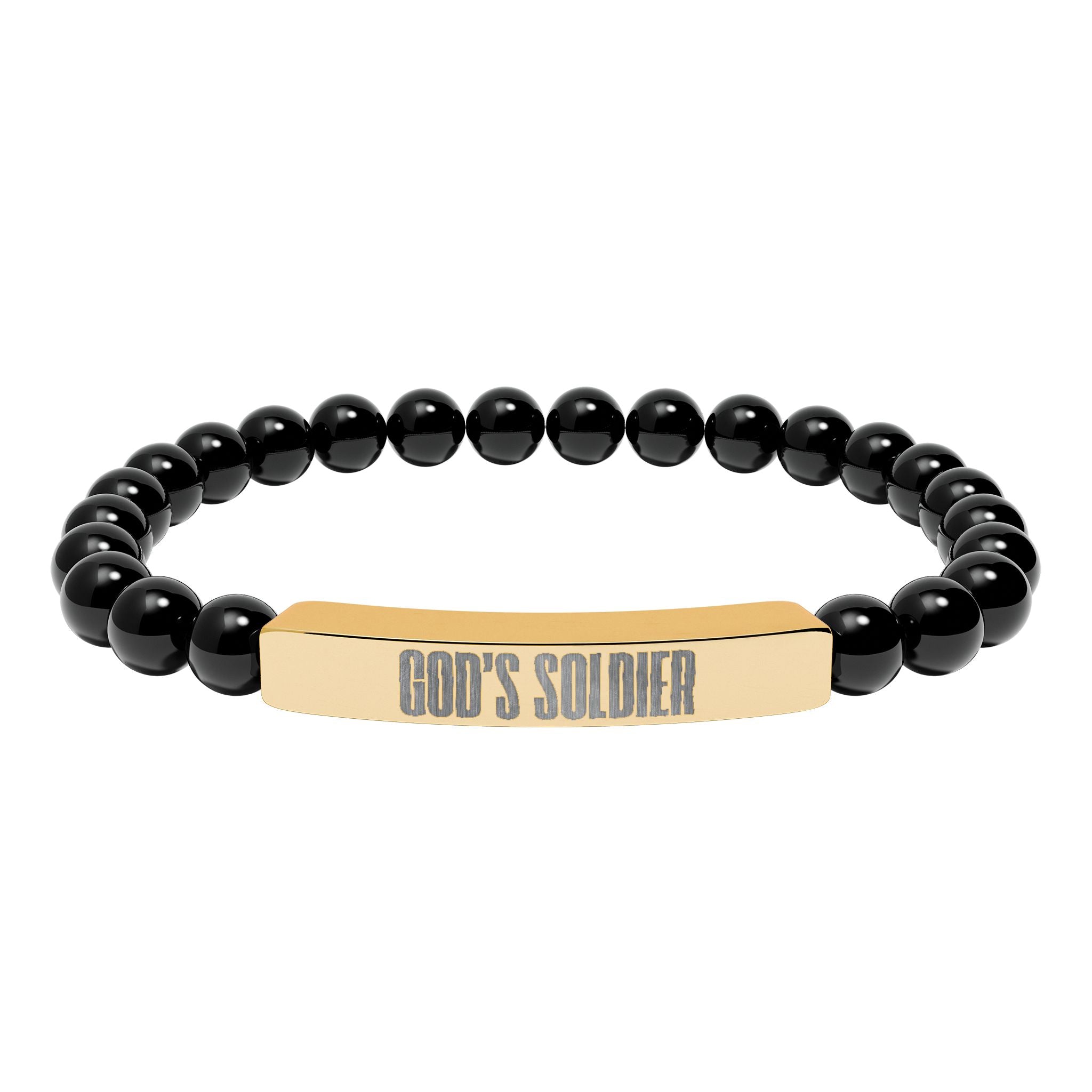 God's Soldier Natural Stone Stretch Bar Bracelet (Engraving)