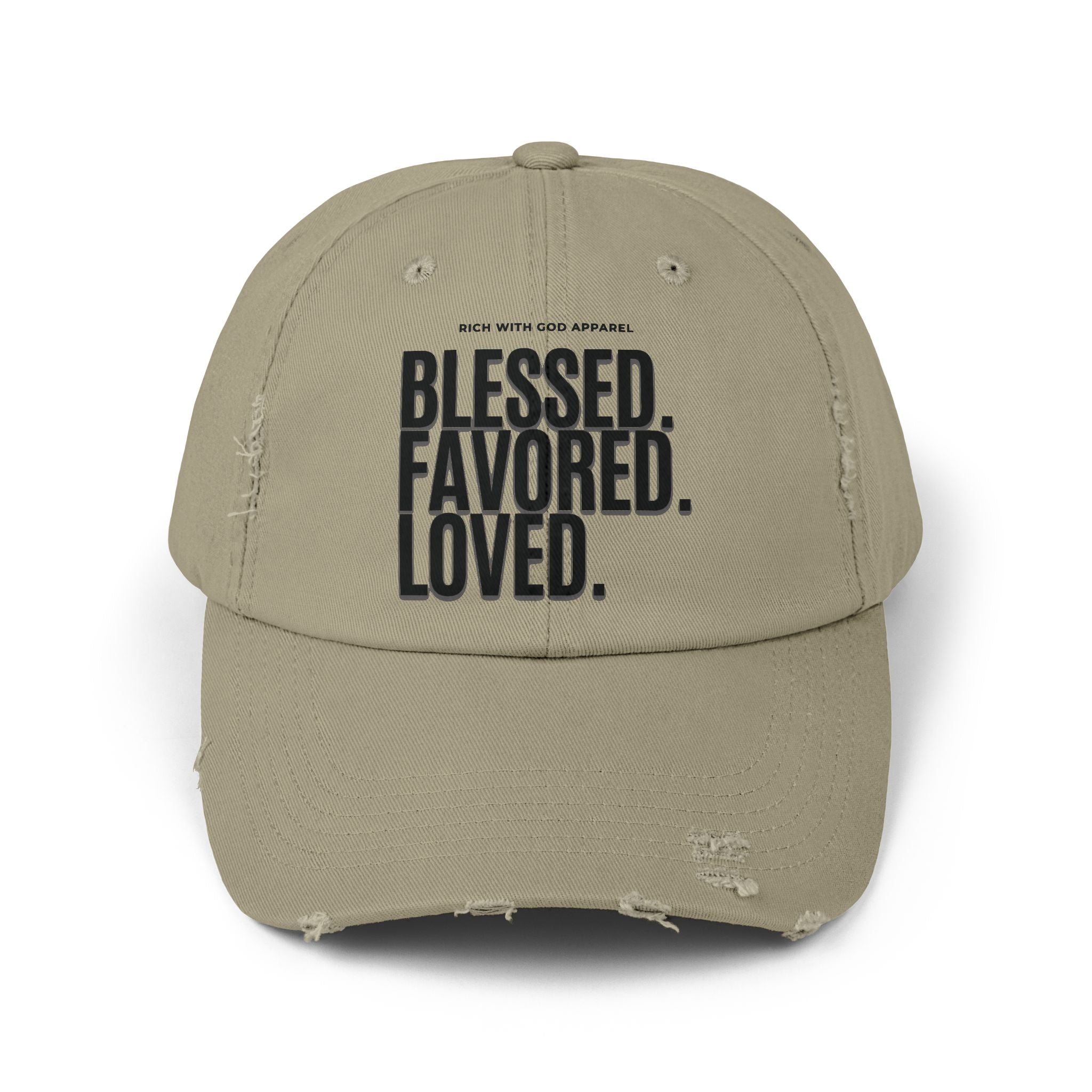 Blessed. Favored. Loved. Unisex Distressed Cap