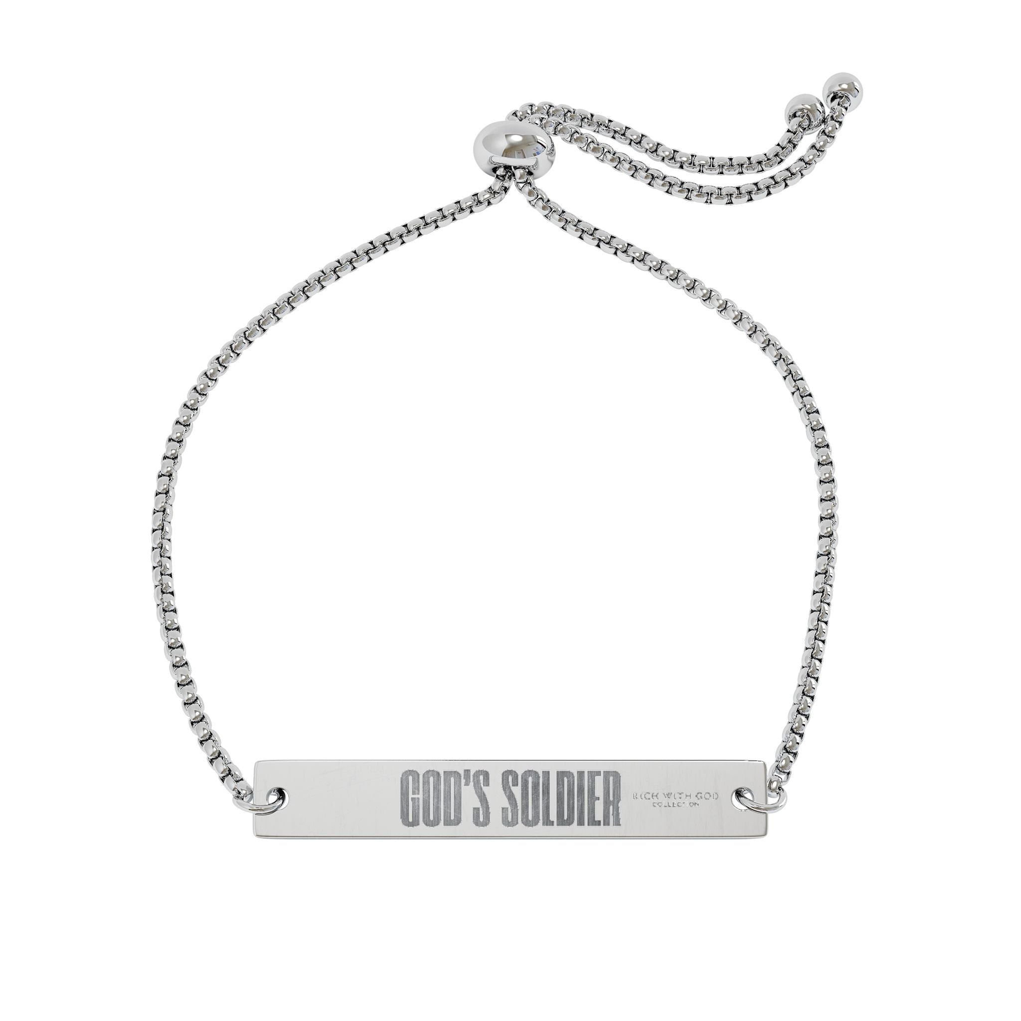 God's Soldier Adjustable Flat Bar Bracelet (Engraving)
