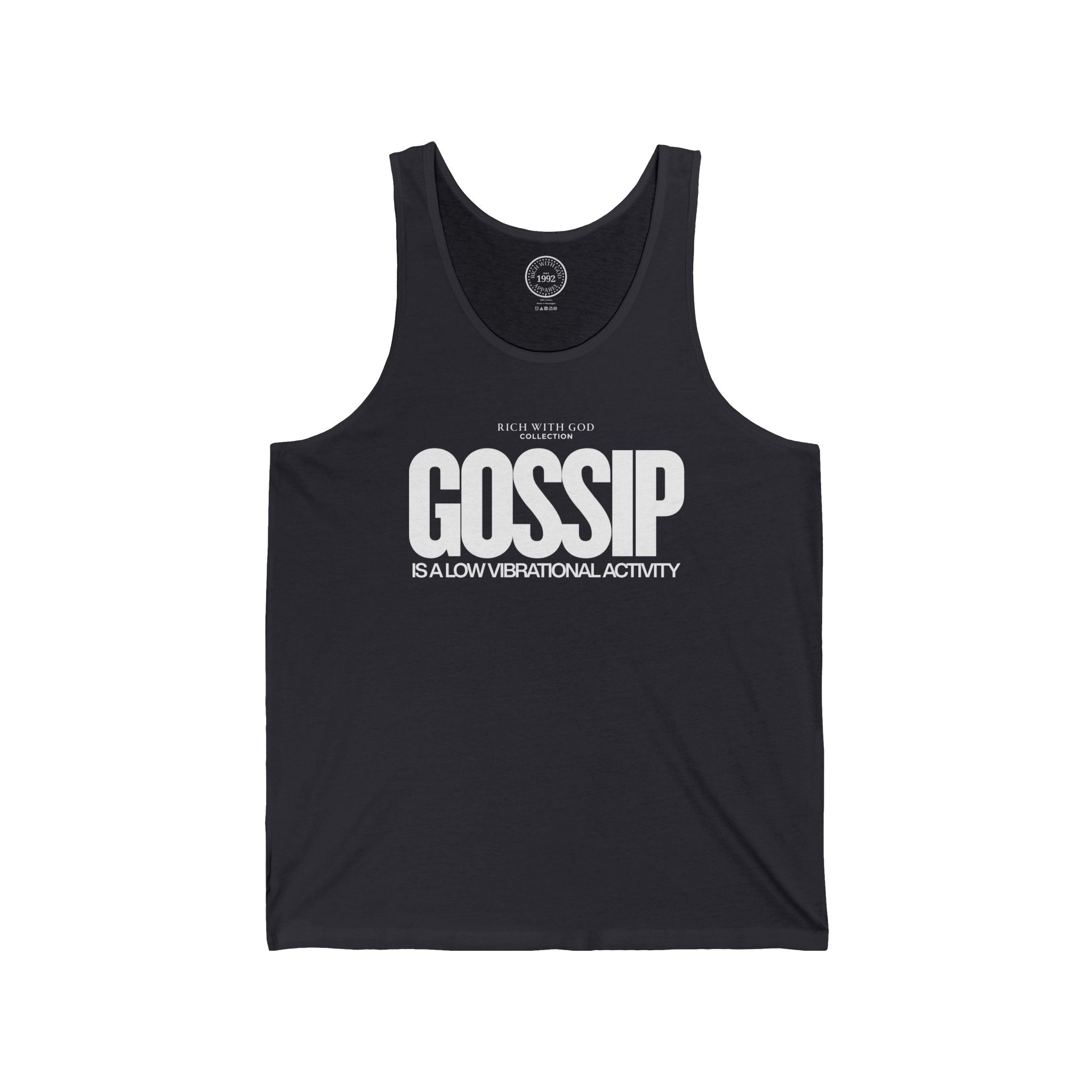 Gossip is a Low Vibrational Activity Unisex Jersey Tank