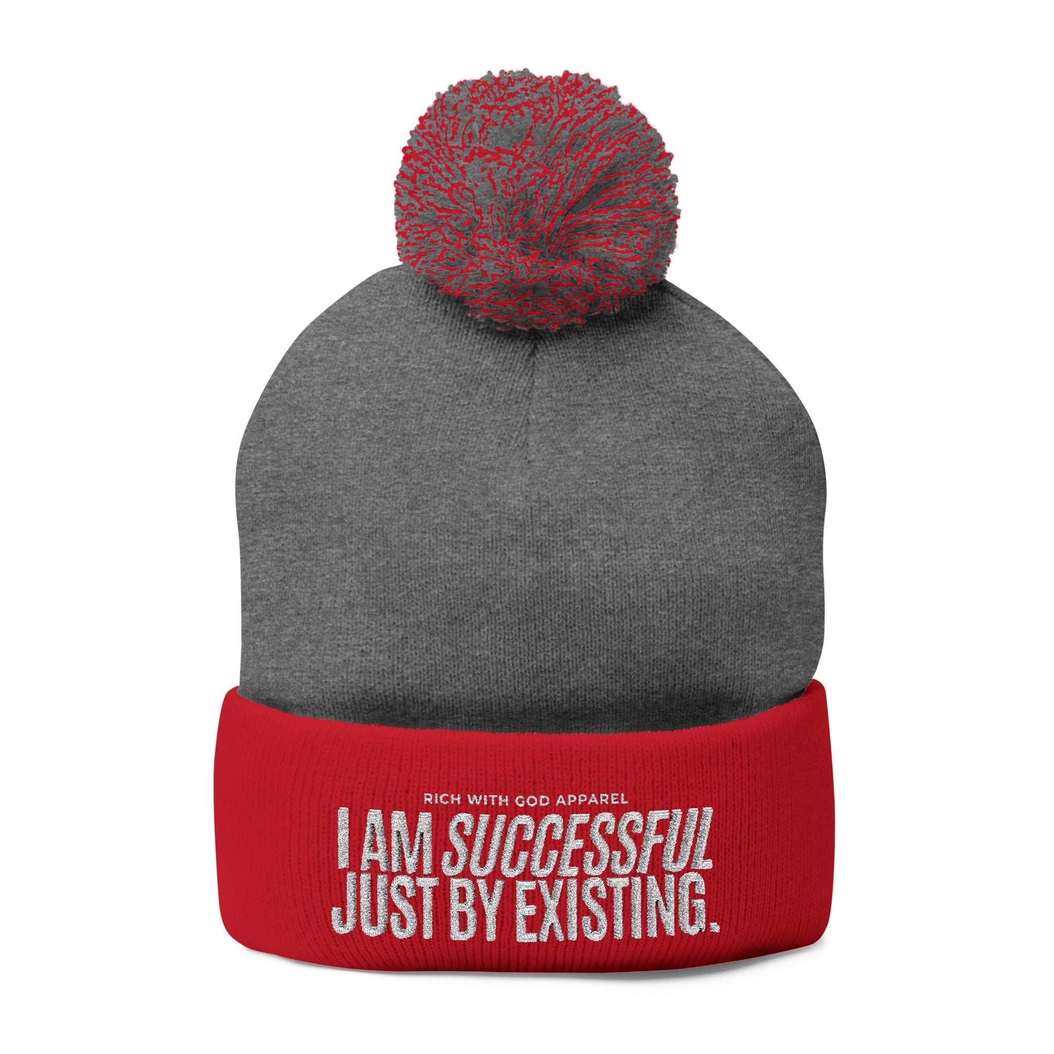 "I Am Successful Just By Existing." Embroidered Pom-Pom Beanie