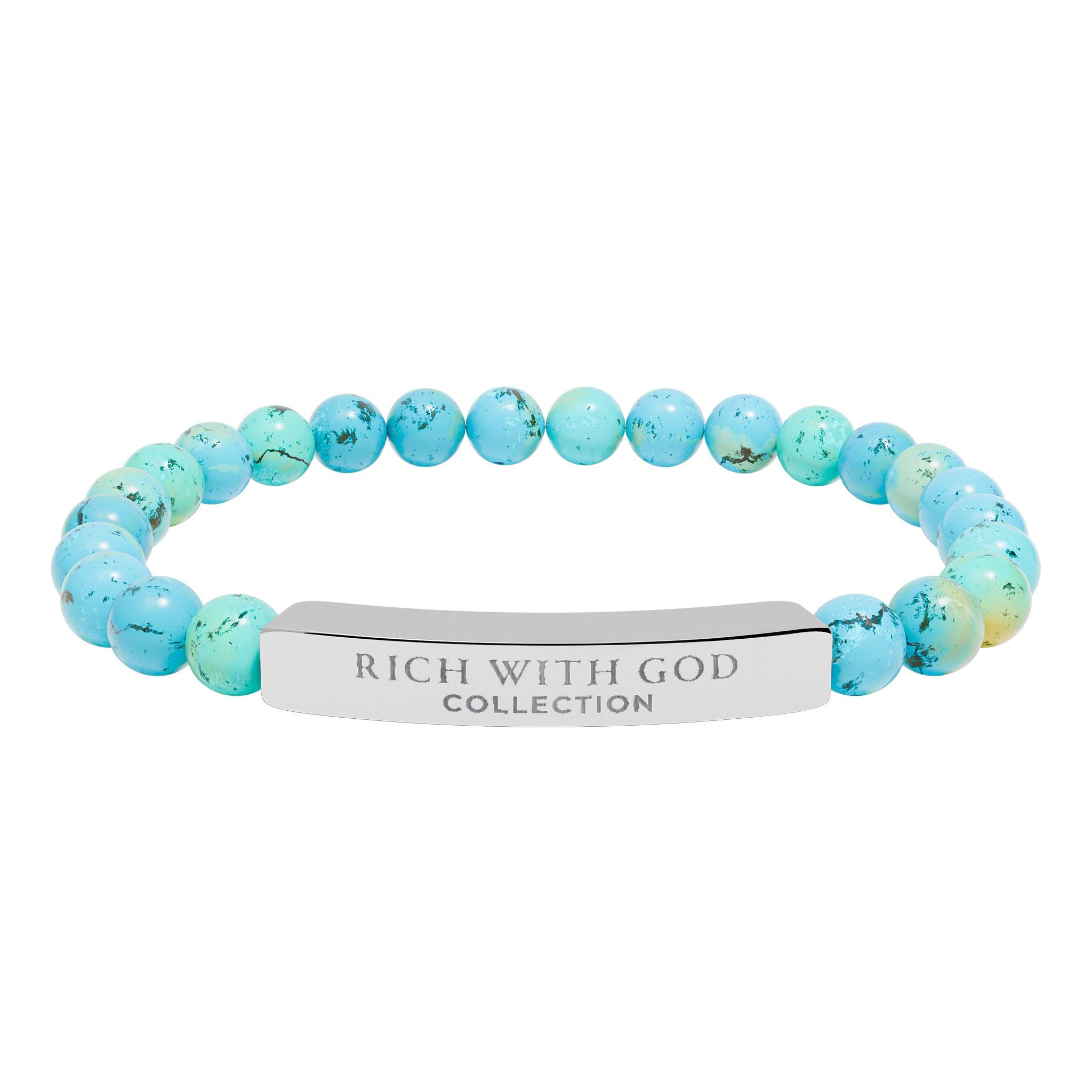 Rich With God Collection Natural Stone Stretch Bar Bracelet (Engraving)
