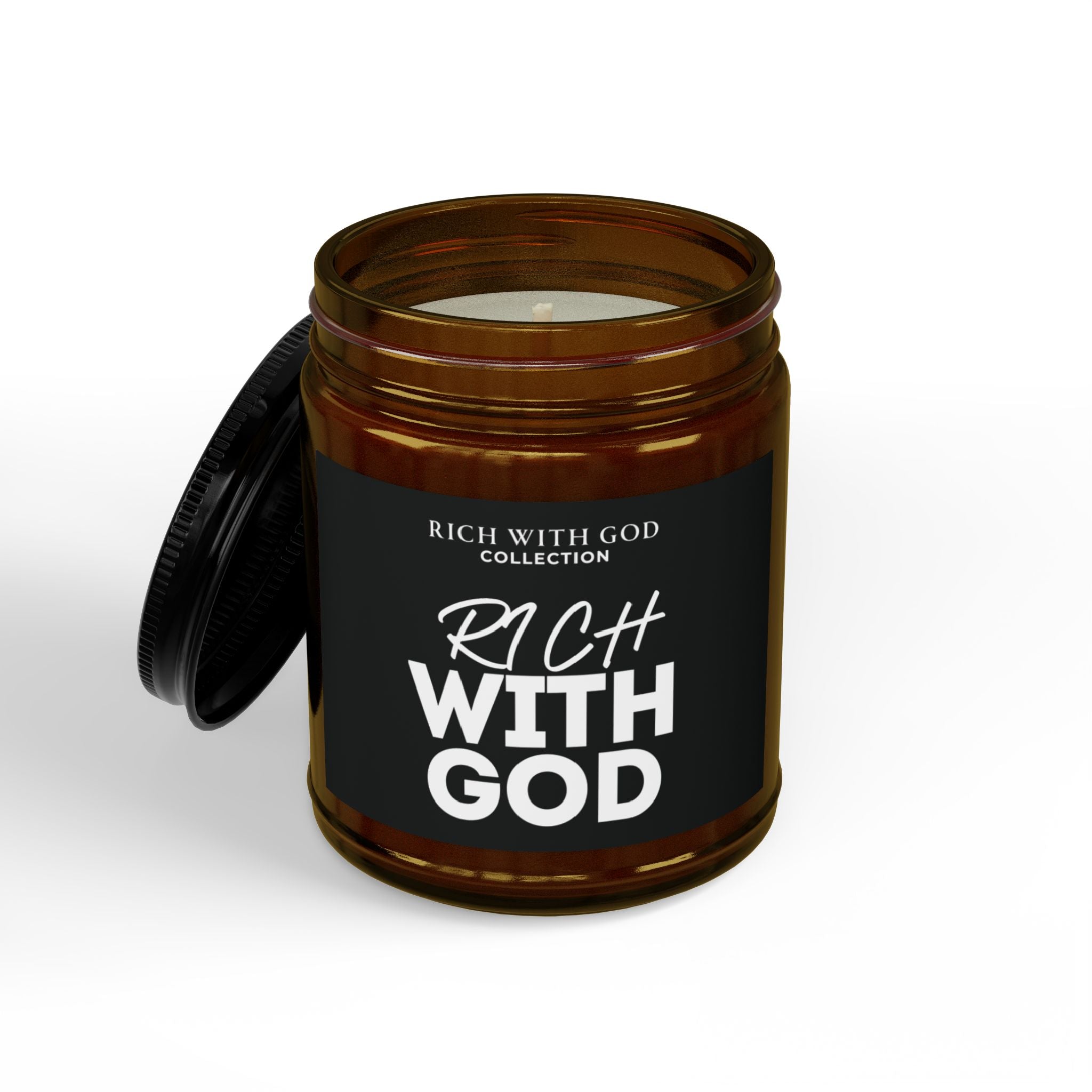 Rich With God Scented Soy Candles with Black Lid, (4 and 9oz)