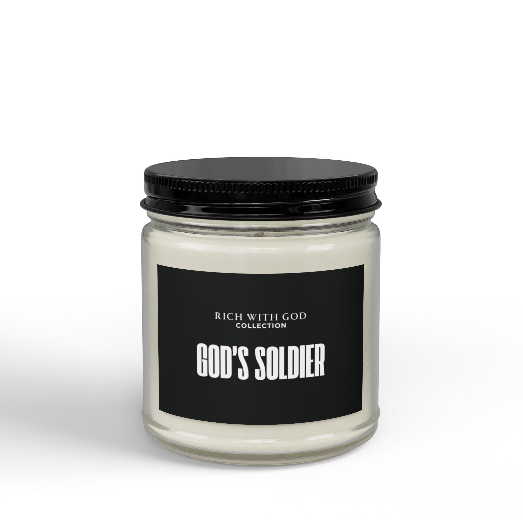 God's Soldier Scented Soy Candles with Black Lid, (4 and 9oz)