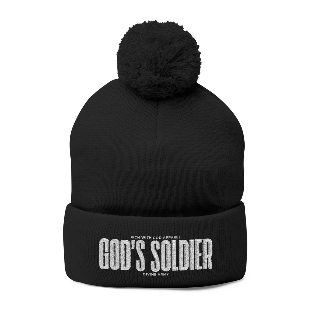 "God's Soldier." Embroidered Pom-Pom Beanie