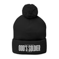 "God's Soldier." Embroidered Pom-Pom Beanie