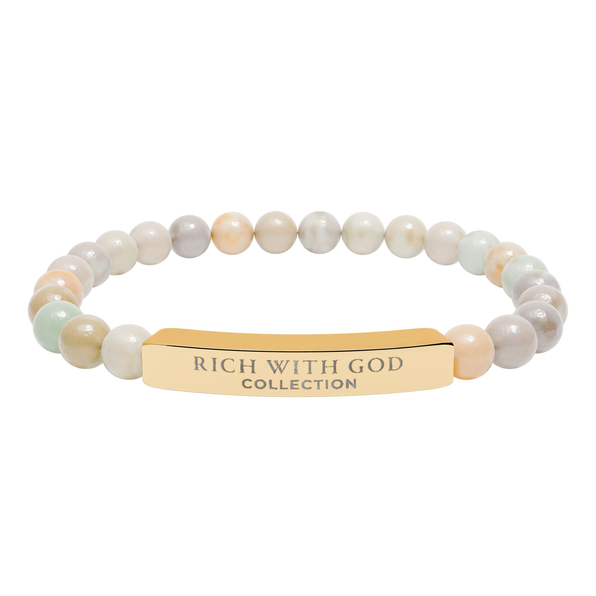 Rich With God Collection Natural Stone Stretch Bar Bracelet (Engraving)