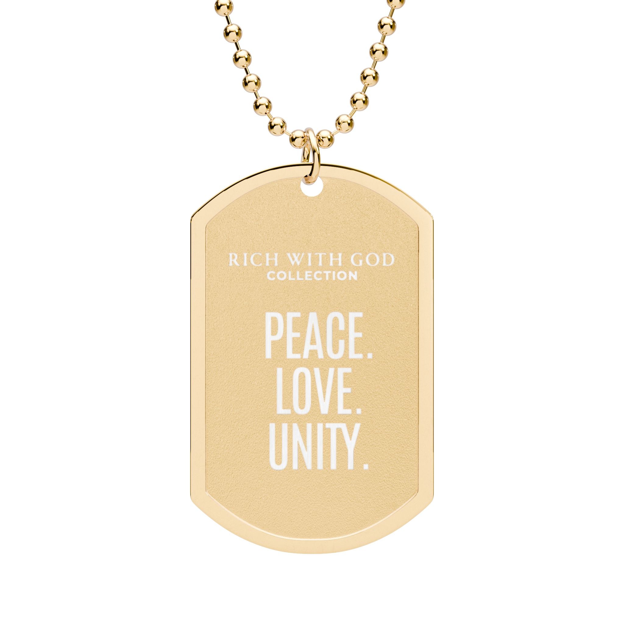 Peace, Love, & Unity Dog Tag with Chain (Laser Engraved)