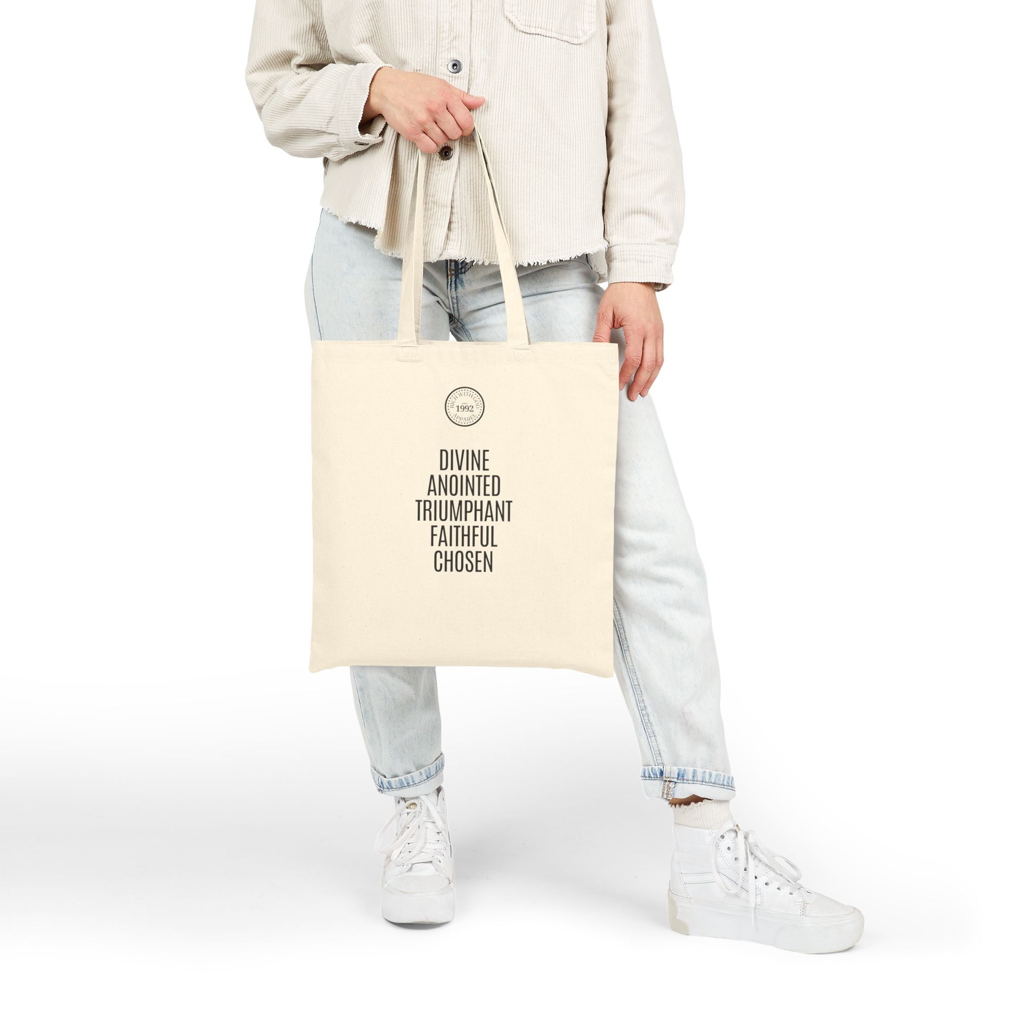 Earth Angel Beige Cotton Canvas Tote Bag